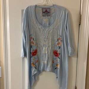 Floral Embroidered Women's Tunic in Light Blue